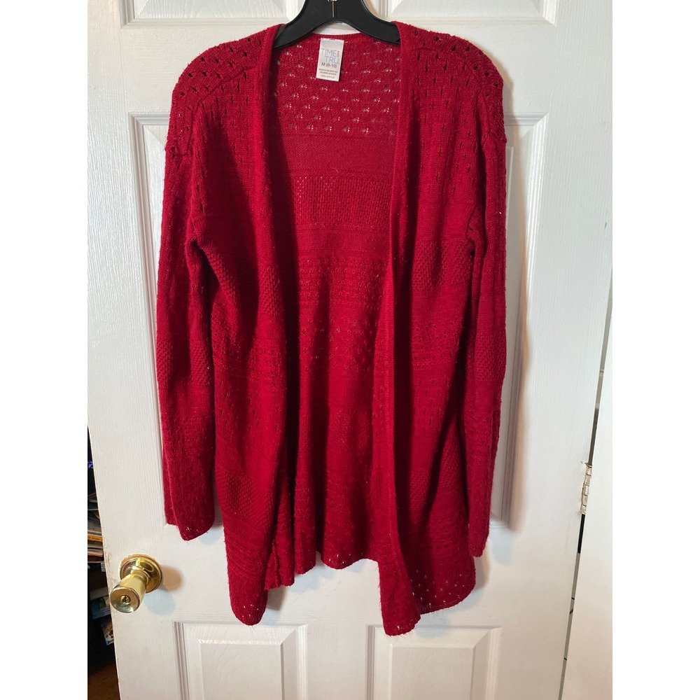 Time and Tru Red‎ Pointelle Open Front Cardigan Sweater Womens Medium M 8-10